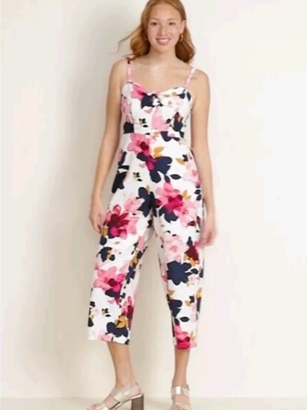 NWT Old Navy White Floral Spaghetti-Strap Cropped Jumpsuit